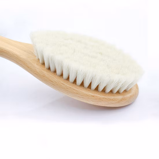 Peine de cepillo de pelo de madera para bebé, cerdas de cabra suaves 100% naturales